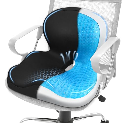 Seat Cushion with Back Support,Cooling Gel Lumbar Support Pillow for Office Chair,Ergonomic Office Chair Cushions for Sciatica and Tailbone Pain Relief,Memory Foam L-Shaped Seat Cushions for Work