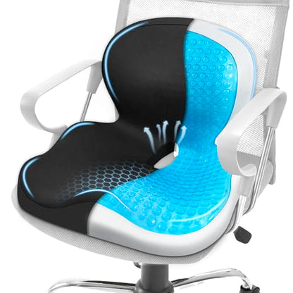 Seat Cushion with Back Support,Cooling Gel Lumbar Support Pillow for Office Chair,Ergonomic Office Chair Cushions for Sciatica and Tailbone Pain Relief,Memory Foam L-Shaped Seat Cushions for Work