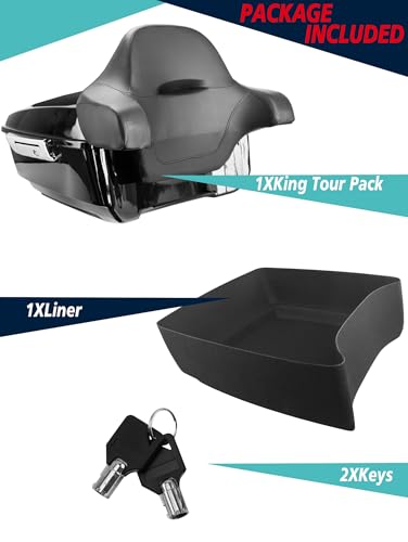 YHMOTO 13.7" King Tour Trunk with Around Backrest Fit for Harley Davidson Touring Road King, Road Glide, Street Glide,CVO 2014-2026 (King Tour Trunk+Around Backrest Pad-Chrome Latch Kit) - color: King Tour Pack+Around Backrest Pad-Chrome Latch Kit