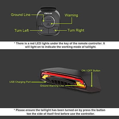 MEILAN X5 Smart Bike Tail Light with Turn Signals and Automatic Brake Light Wireless Remote Control Bike Rear Light Back USB Rechargeable Safety Warning Cycling Light Fits on Any Road Bicycle - color: 1 Pack