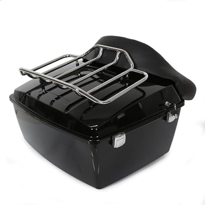 ECOTRIC Luggage Trunk Compatible with 1997-2013 Harley Road King Electra Glide Road Glide Street Glide King Motorcycle Trunk W/Top Rack - color: Black, size: King Tour Pack W/ Backrest Pad & Top Rack