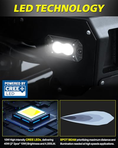 Flush Mount LED Pods, AKD Part 40W CREE LED Flush Mount Fog Lights Backup Reverse Lights Pods Offroad Driving Flood Bumper Light Bars for Trucks Pickup UTV ATV SUV - color: White Flush
