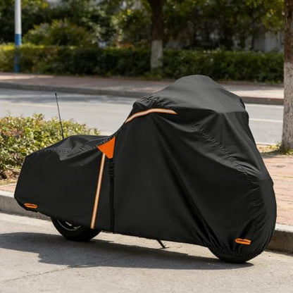 XYZCTEM Motorcycle Cover Heavy Duty Waterproof with Side Box, Fits Harley Davidson Touring Models Road King Road Glide Street Glide Electra Glide Outdoor All Weather Protection, 107 Inch
