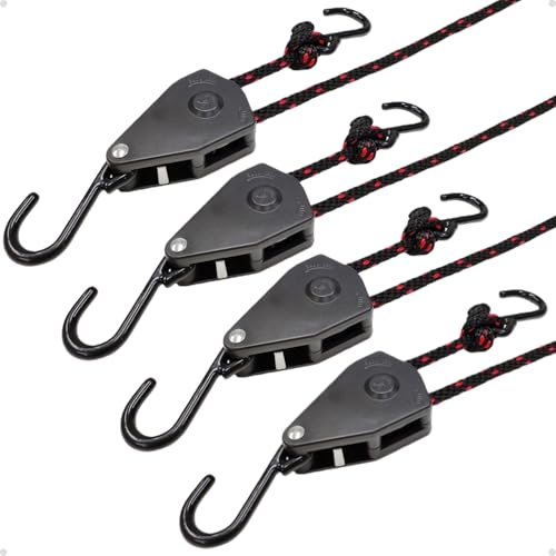 Fondwell 3/8" Tie Downs Ratchet Straps: 4 Pack of Heavy Duty Adjustable Rope Hangers for Various Hanging and Strapping - size: 3/8" 4-Pack