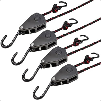Fondwell 3/8" Tie Downs Ratchet Straps: 4 Pack of Heavy Duty Adjustable Rope Hangers for Various Hanging and Strapping - size: 3/8" 4-Pack