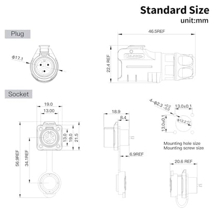 CNLINKO LP12 3-Pin Circular Connector with 1 Meter Cable Assemblies, IP68 Waterproof Industrial Electrical Connector for Outdoor Equipment Automotive Machinery M12 Cylindrical Connectors (3 Pin) - size: 3-Pin, style: Plug with 1M Cable