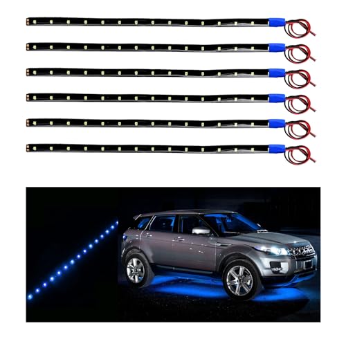 Dickno 6 PCS 15 LED Strip Underbody Light, 1Ft 12V Waterproof Car Led Interior Exterior Strip Light with 6 Inch Wire, Flexible Auto Light Strip Decoration for Car Motorcycle Truck Boat (Ice Blue) - color: Ice Blue