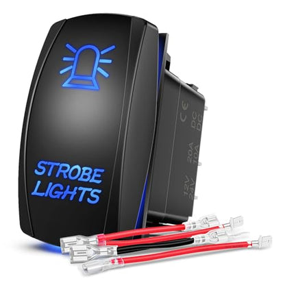 Nilight Strobe Lights Rocker Switch Led Light Bar 5 Pin Laser On Off SPST Switches 20A/12V 10A/24V Blue with Jumper Wires Set for Cars Trucks Boats ATVs UTVs RVs - size: STROBE LIGHTS