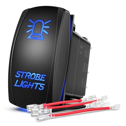 Nilight Strobe Lights Rocker Switch Led Light Bar 5 Pin Laser On Off SPST Switches 20A/12V 10A/24V Blue with Jumper Wires Set for Cars Trucks Boats ATVs UTVs RVs - size: STROBE LIGHTS