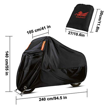 WinPower Outdoor Waterproof Motorcycle Cover All Weather Protection Winter Snow Universal Motorbike Bike Vehicle Cover, 94.5 x 41 x 55 inch, XXL - size: 2XL(94.5x41x55 inches)
