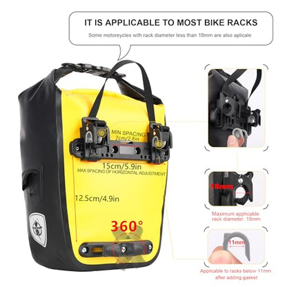Rhinowalk Bike Pannier Bag 7L Waterproof Bicycle Rear Rack Bag With Shoulder Strap for Touring Cycling - color: Yellow