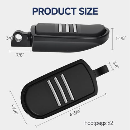 Motorcycle Passenger Foot Pegs, Aluminum Highway Pegs Male Mount Footrest Fit For Harley Touring Street Glide Road King Road Electra Glide Sportster Dyna Softail (Black) - color: 1#Black