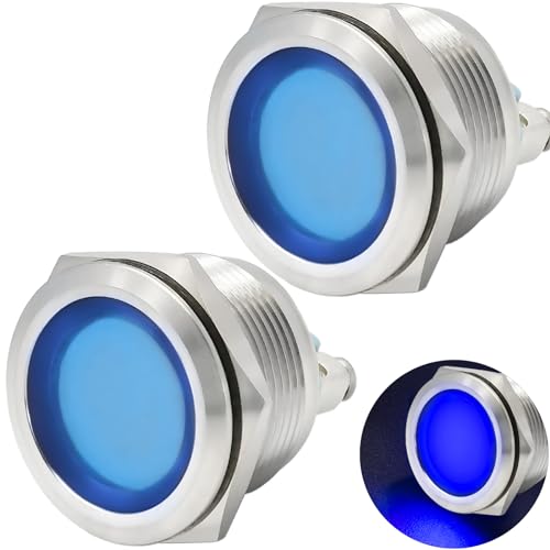 Indicator Light 22mm 7/8inch Waterproof IP67 Metal Stainless Steel 304 Signal Lamp 12V-24V LED Pilot Dash Lamp Light Ring Large Blue Light for Car Truck Boat 2Pcs - color: Blue, size: 12~24V