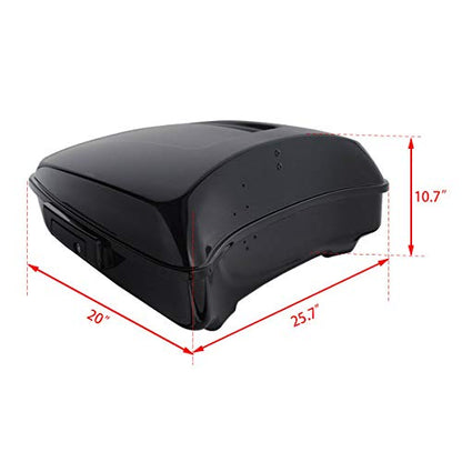 TCT-MOTORPARTS Chopped Tour Luggage Trunk Backrest & Mount Rack Fit for 2014-2025 Harley Touring Harley Ultra Limited Road King Street Glide Special - color: Gloss Black Chopped Trunk+Black Rack#1