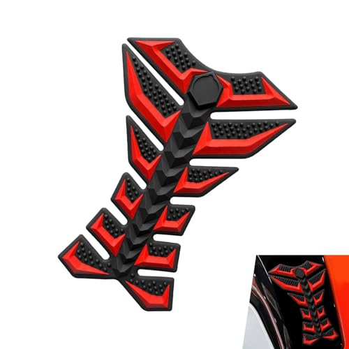 3D Motorcycle Tank Pad, Rubber Scratch-resistant Colorfast Fishbone Fuel Tank Sticker, Self-adhesive Fashion Protective Stickers, Universal for Most Motorcycles (Red) - color: Red