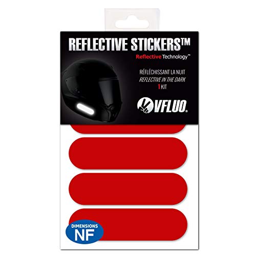 VFLUO - Kit 4 Retro Reflective Stripes Stickers for Mortorcyle Helmet - Stickers Approved to FR Dimension - High Visibility, 3M™ Technology - Discreet and design - Maximum Grip - color: Ruby red, size: 1