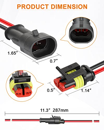 NAOEVO 2 Pin Connector Waterproof, 16 AWG 2 Wire Connectors, Automotive Electrical Male and Female Plug with Heat Shrink Tubing for Car Truck Boat Wire Connection, 6 Kits - size: 2 Pin