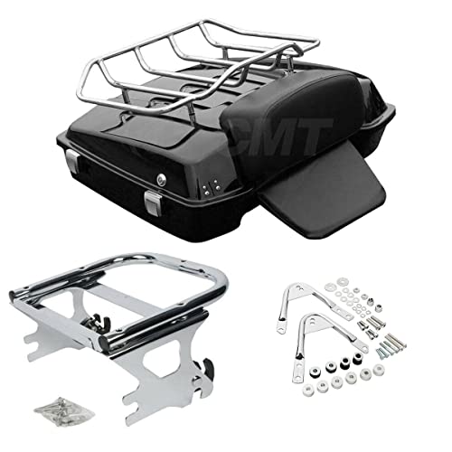 TCMT Razor Motorcycle Trunk Box Backrest Pad Luggage Rack 2 Up Mount Rack Docking Kit Fit For Harley Touring 1997-2008 Road King Road Street Electra Glide Pack - color: Razor Style C Chrome Rack