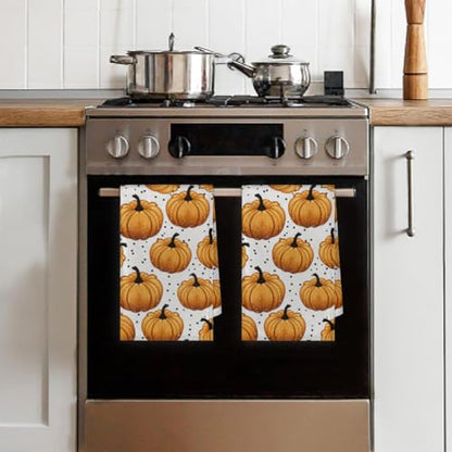 Pumpkin Autumn Kitchen Towels Set of 2 Polka Dots Dish Towels Bar Absorbent Cleaning Tea Towel for Home Dining Restaurants - color: Pumpkin Autumn Polka Dots