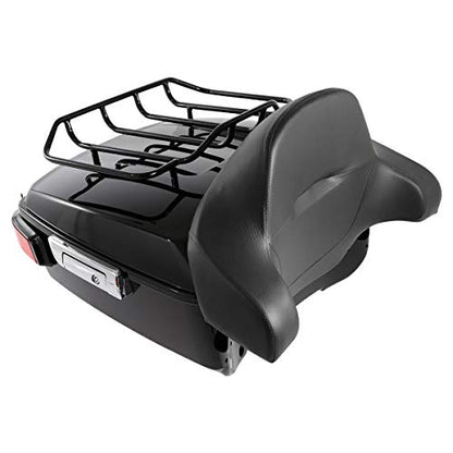 SLMOTO Vivid Black King Tour Trunk Kit, Tour Trunk+Luggage Rack+Backrest+Red LED Brake TailLight Accent For Harley Davidson Touring Road King, Road Glide, Street Glide and Select CVO Models 2014-2024 - color: AStyle #07