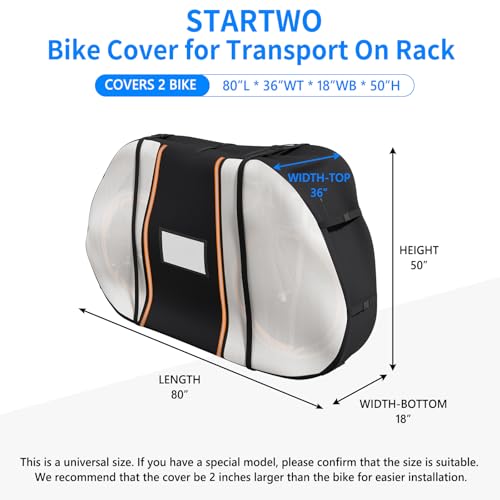 STARTWO Bike Cover for Transport On Rack, Bicycle Cover Outdoor Storage Waterproof for Transport 2 Bikes on Car Rear, with Two Elastic Straps and License Plate Window, Visible tail lights - size: XXL(2 bike)