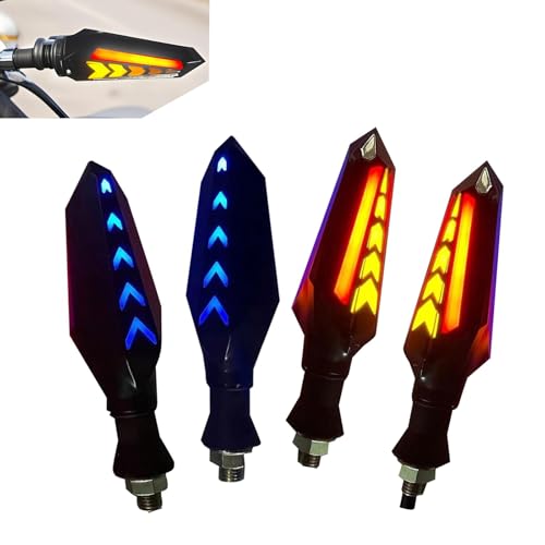 4 PCS Motorcycle Turn Signals, LED Arrow Flowing Shape Blinkers, 12V Double Color Turn Indicators, Universal for Most Motorcycles (Red) - color: Red & Yellow