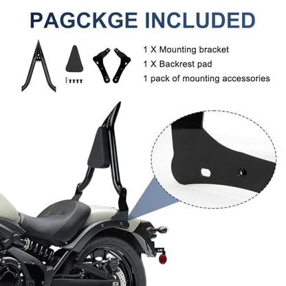 25" Rear Passenger Backrest - PSLER Vulcan S650 Sissy Bar Detachable Sissy Bar with Pad for Vulcan S EN 650 VN650 S650 650cc 2015-2024
