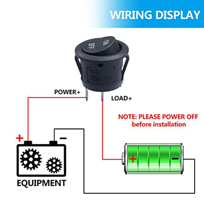 Twidec/5Pcs 12V Round Rocker Switch AC 6A/250V 10A/125V SPST 2 Pin 2 Position On/Off Toggle Switch for Car Boat Automotive RV Black with Wires KCD1-5-101-ON-OFF-CX - color: Black-Round-ON OFF-5PCS