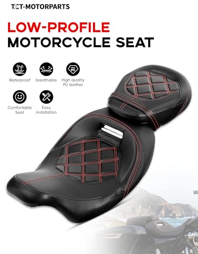 Low-Profile Driver Passenger 2-UP Seat Set Red Stitching Fits for Harley Touring 2009-2023 Road King FLHR Street Glide FLHX Road Glide FLTRX CVO Street Glide FLHXSE Electra Glide FLHTCU - color: Seat Red