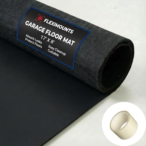 FLEXIMOUNTS 17' x 8' Garage Floor Mat Oil Spill Mat, Waterproof Garage Flooring for Cars & SUVs,Absorbent, Slip-Resistant, Quick Dry Carpet Fabric(Includes Double Sided Tape) - size: 17' x 8' w/ PE Backing
