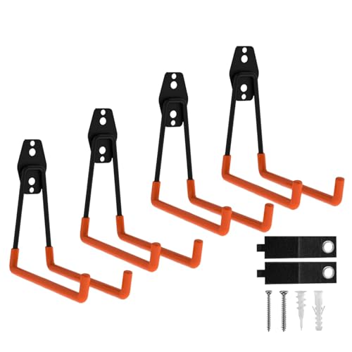 CBWLWJ 4 Pack Heavy Duty Wall Hooks for Hanging - Anti-Slip Coating, Solid Steel 7.7 Inch Large Square Garage Hooks for Ladder, Bikes, Tools and More(Orange) - color: Orange, size: Large Square-4pcs