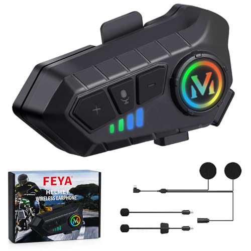 FEYA Motorcycle Helmet Speakers High Battery Life Helmet Headphone IPX6 Automatic Answer/Call Music Control/Intelligent Noise/Wake up Siri, 2 Different Types of Mic - Compatible with All Helmets - Y10 - style: Y10