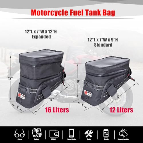 Goldfire Motorcycle Tank Bag Storage Bags Expandable ADV Gas Oil Fuel Tank Saddle Bag with Strong Strap Mount Water Resistant (Blue Piping) - color: Blue Piping