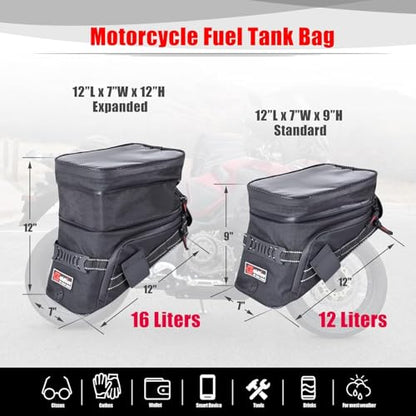 Goldfire Motorcycle Tank Bag Storage Bags Expandable ADV Gas Oil Fuel Tank Saddle Bag with Strong Strap Mount Water Resistant (Blue Piping) - color: Blue Piping