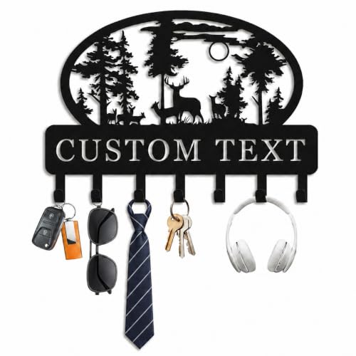 Personalized Deer Key Holder for Wall, Custom Metal Key Hooks | Deer key holder with rust-resistant metal finish, custom name key holder wall mount, cabin decor and lodge housewarming gift - color: Deer