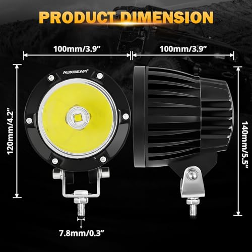 Auxbeam C4 Series LED Pods 4In 72W Round Spot Offroad Light, 2PCS 7200LM Ditch Lights with Wiring Harness Kit Led Pod Lights White Round LED Pods for Truck Jeep Motorcycle SUV ATV UTV Wrangler - color: White Led Offroad Light
