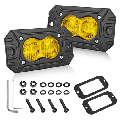 Yellow Flush Mount LED Pods, AKD Part Flood CREE LED Flush Mount Fog Lights 40W Yellow Chase Lights Bumper Driving Backup Reverse Light Pods for Trucks Pickup SUV UTV ATV Snowmobile - color: Yellow Flush