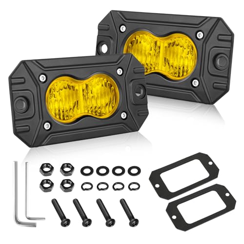 Yellow Flush Mount LED Pods, AKD Part Flood CREE LED Flush Mount Fog Lights 40W Yellow Chase Lights Bumper Driving Backup Reverse Light Pods for Trucks Pickup SUV UTV ATV Snowmobile - color: Yellow Flush