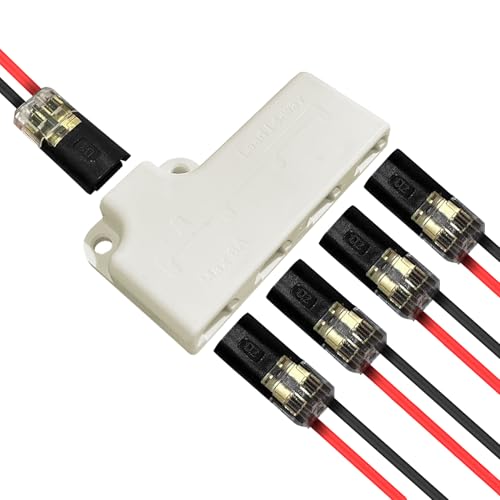 2 Pin Led Quick Connector with 1 to 4 Splitter Kit - Includes 5X Straight Connectors & 1x Multi-Port Splitter, Double-Wire Plug-in Connector for Led Strip Lights, Low Voltage Wire Connector - color: White-1 to 4 Splitter Kit
