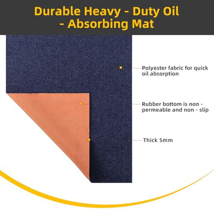 Oil Spill Mat 29" x 36", Heavy-Duty Oil Mat for Garage and Driveway, Premium Absorbent Oil Leak and Drip Mat for Under Car, Reusable Washable Spill Pad with Waterproof Slip-Resistant Backing - size: 29"x36"