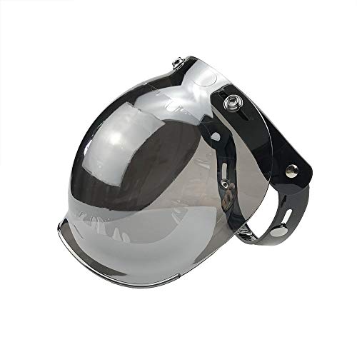 WANCAR Motorcycle Standard 3-Snap Button Flip Up Down Universal Bubble Visor for Open Face Half Helmet Wind Shield(Mirrored) - color: Mirrored