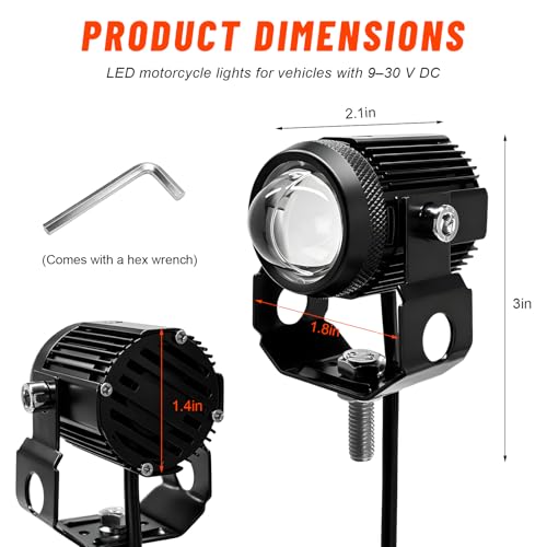 2 PCS Motorcycle LED Driving Fog Lights, 15W LED Pods Projector Lights High Low Beam Auxiliary Spotlight, 12-80V 2000 Lumens Headlights Fog Lamps for Motorcycles ATVs UTVs