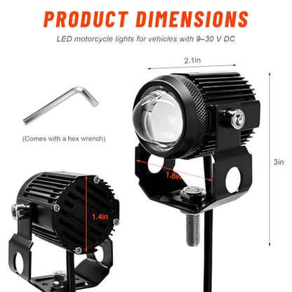 2 PCS Motorcycle LED Driving Fog Lights, 15W LED Pods Projector Lights High Low Beam Auxiliary Spotlight, 12-80V 2000 Lumens Headlights Fog Lamps for Motorcycles ATVs UTVs