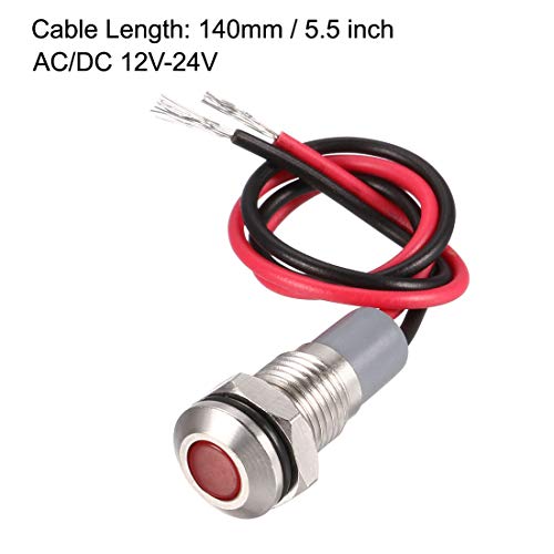 uxcell Signal Indicator Lights AC/DC 12V-24V 8mm Panel Mount Red LED Waterproof Metal Shell Warning Lamps for Car Motorcycles Boat - color: Red