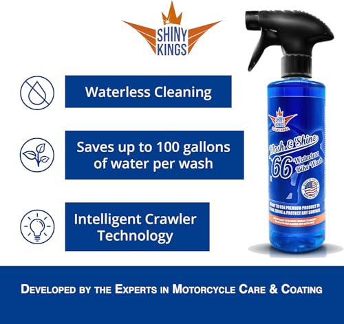 Shinykings Motorcycle Cleaner Wash&Shine 66 | WATERLESS Motorcycle Wash with Ultra Shine Effect | Powerful Detailing Spray for All Surfaces | Motorcycle Cleaning Kit California | 32 fl.oz - size: 1 Count (Pack of 1)