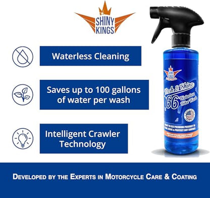 Shinykings Wash&Shine 66 WATERLESS Motorcycle Cleaner | Made in USA | Ultra Shine Effect | Detailing Wash Spray for All Surfaces | 16 fl.oz - size: 16 Fl Oz (Pack of 1)