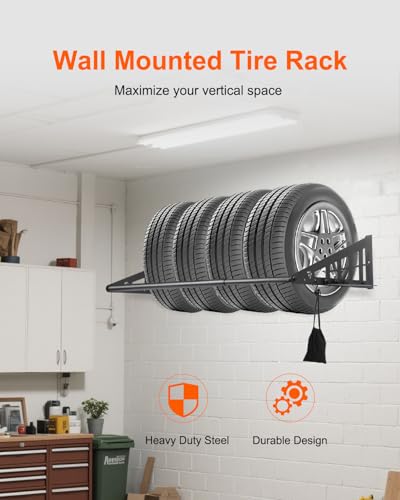JY PERFORMANCE Adjustable Wall Mounted Tire Rack, Heavy Duty Steel Tire Storage Rack for Garage, Fits 31"-56" Wide, Powder Coated, 400 lbs Weight Capacity, Black