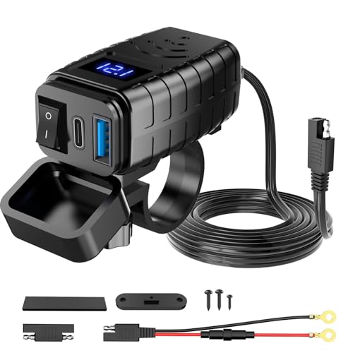 Motorcycle Dual USB Charger for Harley-Davidson Heritage Classic 114 (FLHCS) Fast Charging Quick Disconnect SAE to USB Motorcycle Phone Charger,Blue Screen - color: Blue Screen