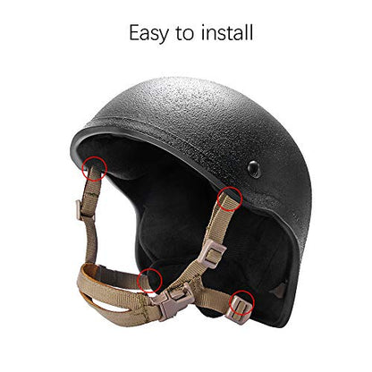 Helmet Chin Strap 4 Points for Tactical Fast/MICH/IBH Kevlar Bump Helmets Helmet Scrim, X-Nape Suspension System with Bolts and Screws Tan