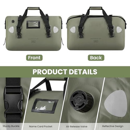 HOMIEE 40L Waterproof Duffel Bag, Waterproof Motorcycle Dry Travel Bag Tail Bag with Roll Top Closure & Shoulder Straps Outer Mesh Zipper Pocket for Camping, Kayaking, Fishing & Traveling - color: Green